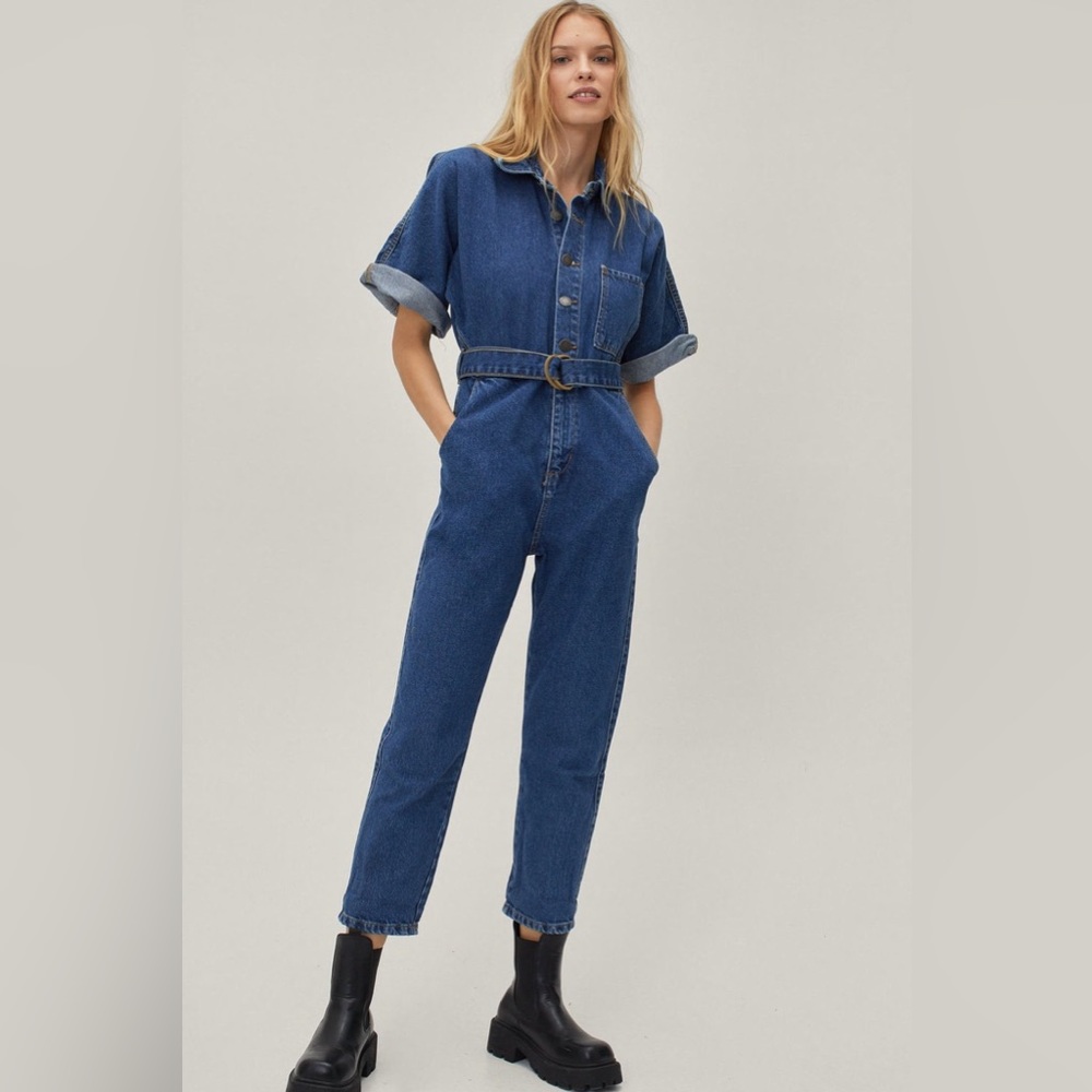 Nasty Gal NWT denim boiler suit jumpsuit tie waist